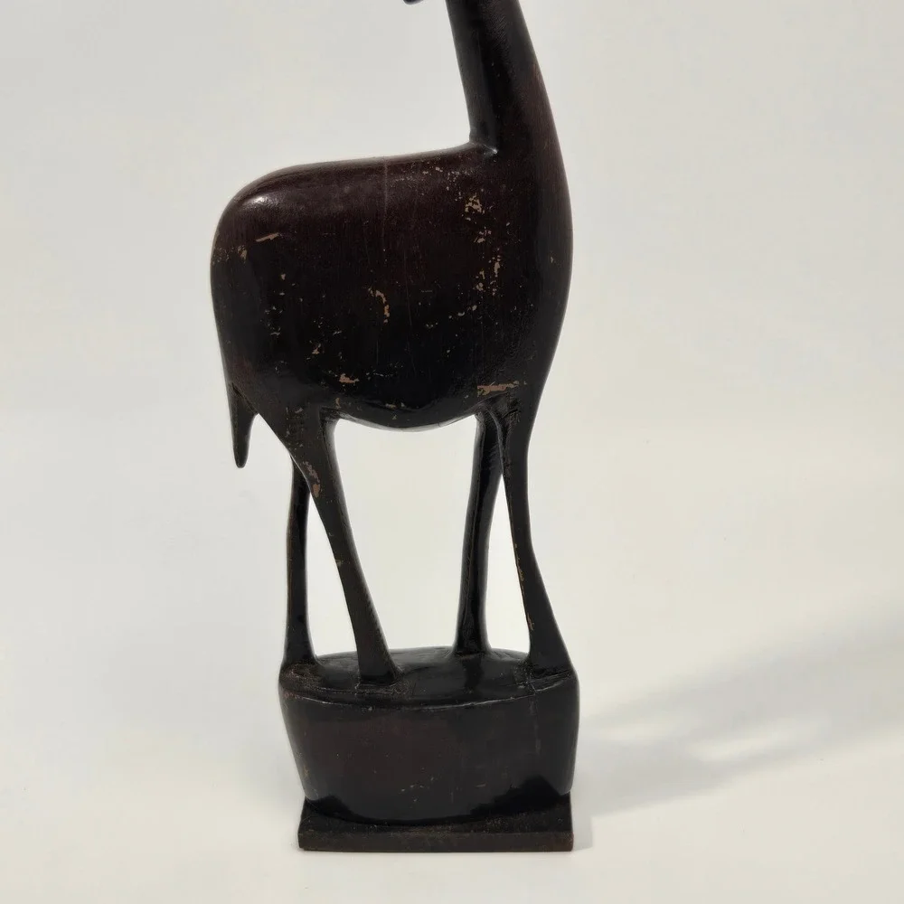 Vintage Hand Carved Ebony Wood Gazelle Statue African Antelope Folk Art Decor 13